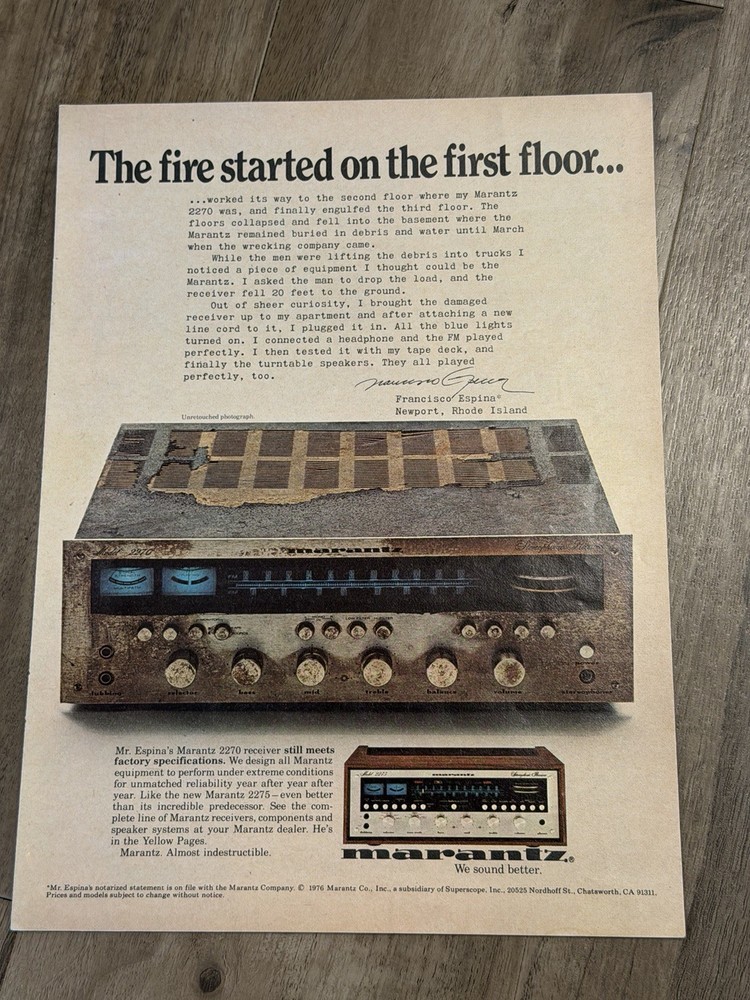 Marantz Fire! Ad, 1974, Article, 2270 Receiver, 1 page
