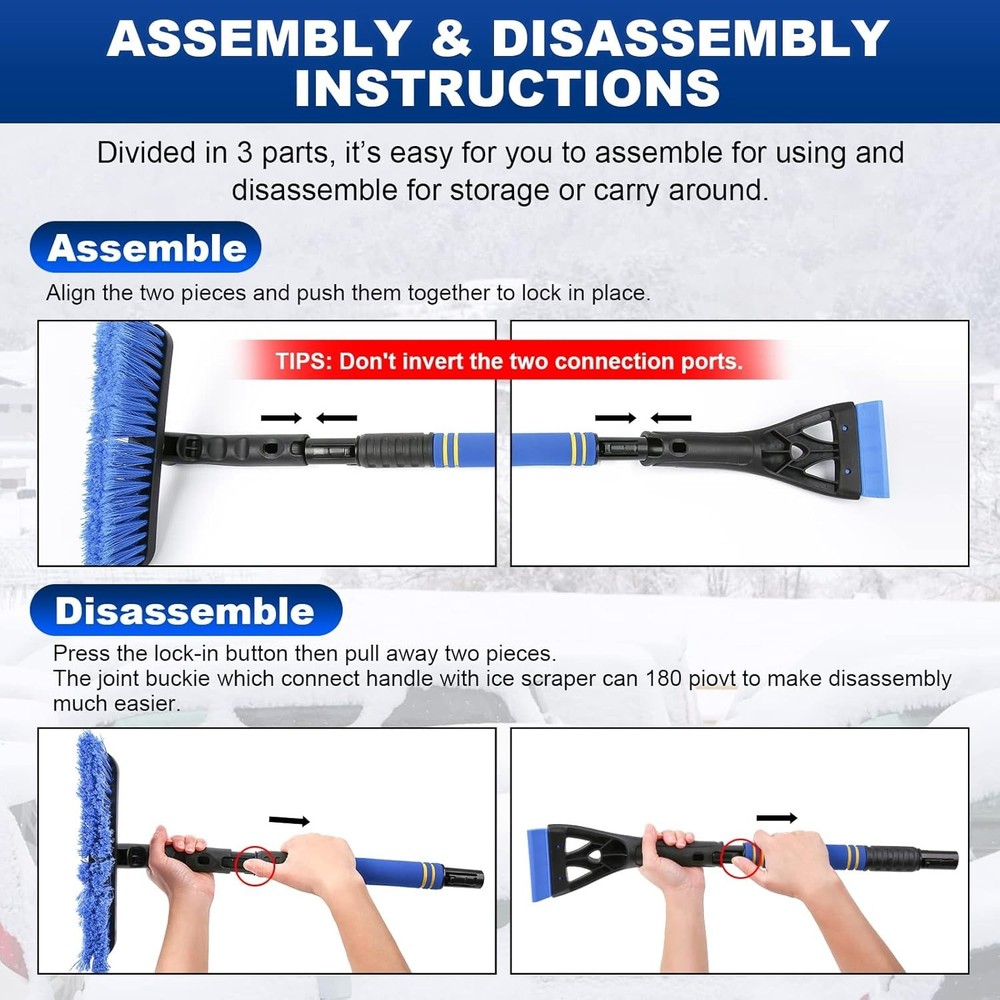 Extendable 2-in-1 Snow Brush & Ice Scraper - Protects Car Paint - 2-Pack