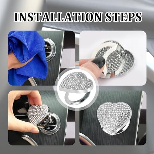 Bling Push Start Button Cover,Heart Design Engine Start Button Cover with White