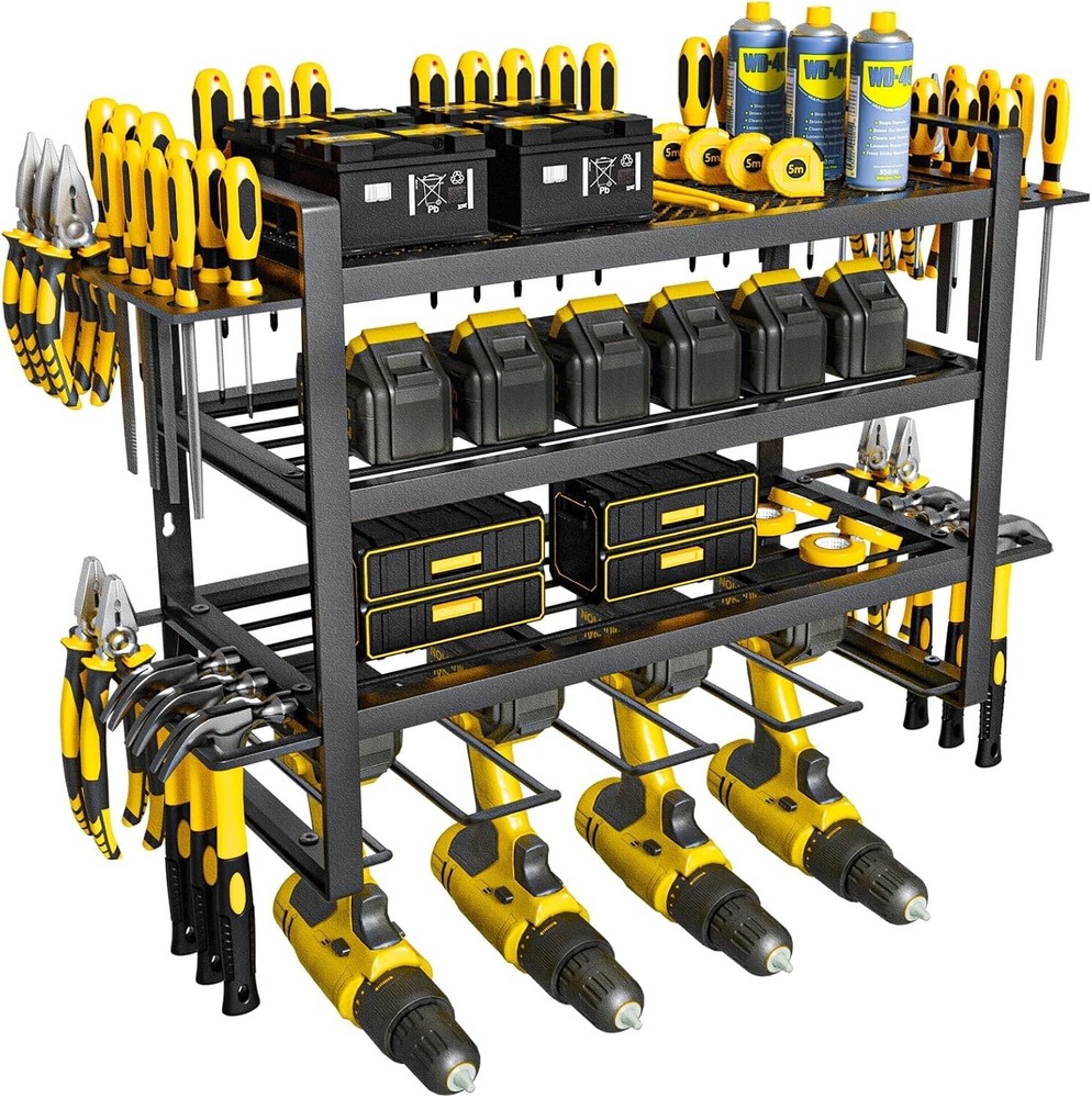 Wall Mount Power Tool Organizer Drill Hanger 4 Layer Tools Storage Shelf Garage
