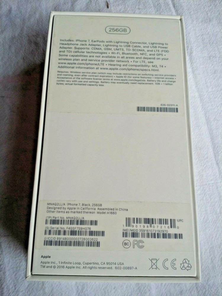 APPLE IPHONE 7 256GB **BOX ONLY** Includes PAPERS ~ FREE SHIP!