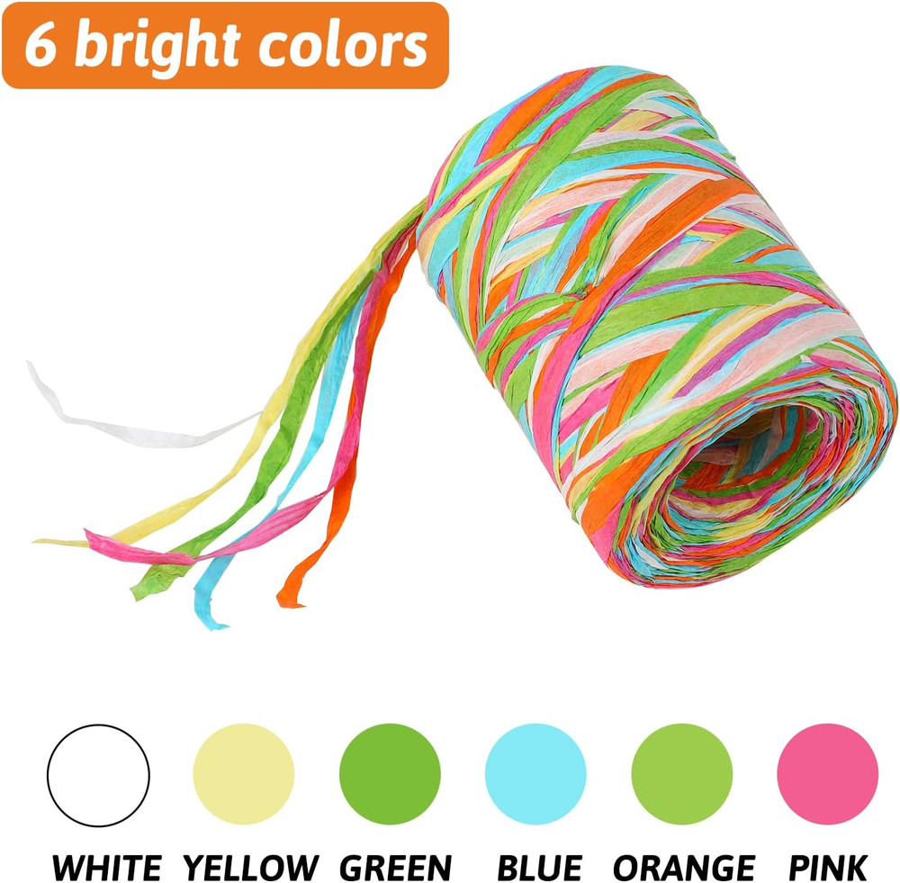Colored Raffia Paper Ribbon,262Ft Craft Raffia Paper String Twine for Easter Spr