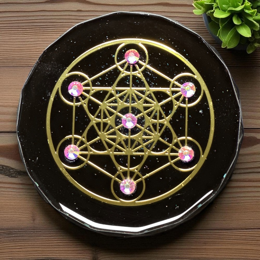 HSFY: Metatrons Cube Crystal and Brass Orgonite Grid | Metatrons Cube Mini Grid