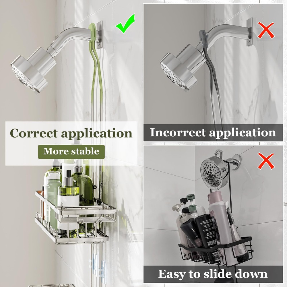 Skyapex Adjustable Rustproof Shower Caddy - Hooks, 2 Soap Holders, Silver