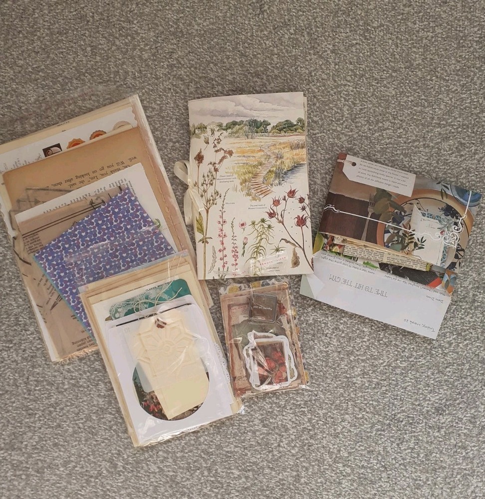 150pc junk journal kit with handmade junk journal, ephemera bundle.