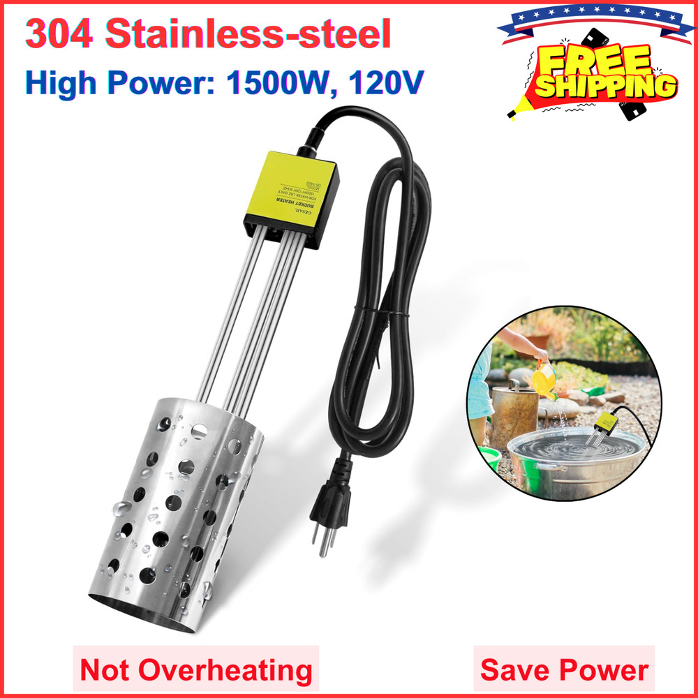 1500W Immersion Heater, Gesail UL-Listed Bucket Water Heater 304 Stainless-Steel