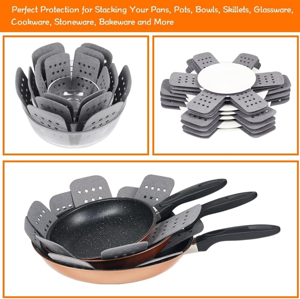 Pan Protectors Set of 6 Larger Thicker Felt Star Pattern for Stackable Cookware