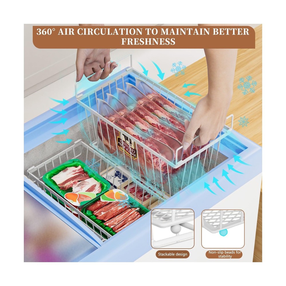 Enhanced Leak-Proof Bottom - Freezer Organizer Bins ，4 Pack Stackable Dee