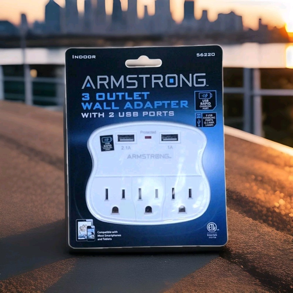 ARMSTRONG 3 Outlet 2 USB Rapid Charging Wall Adapter