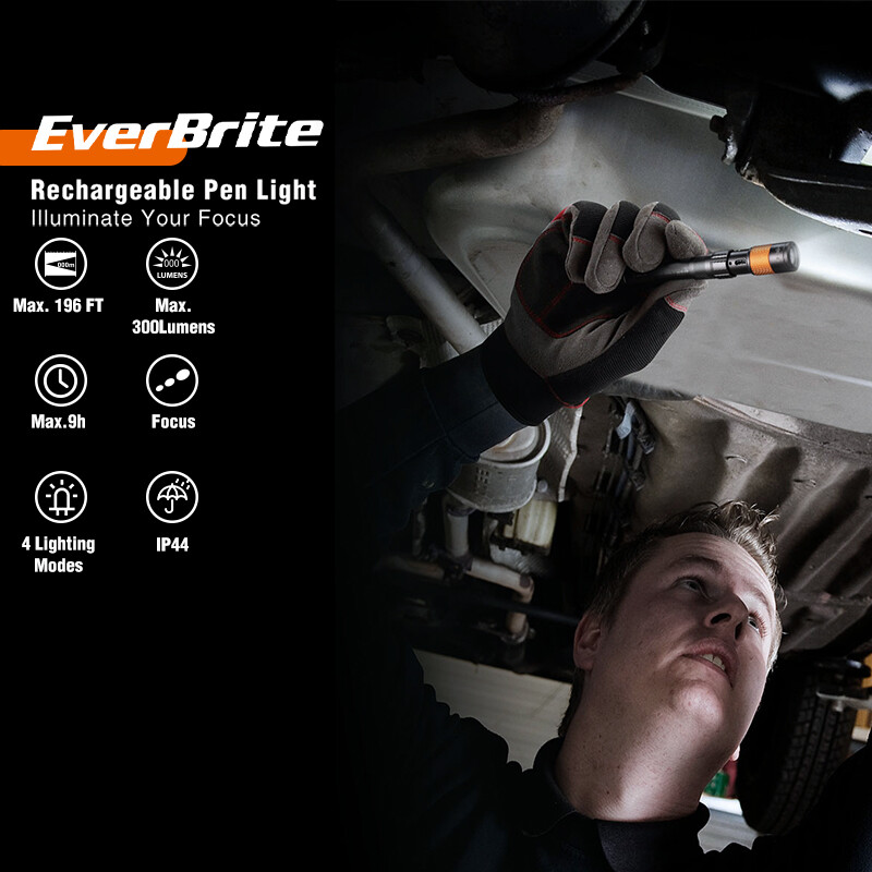 EverBrite Rechargeable Pen Light Zoomable Handheld Flashlight 4 Lighting Modes