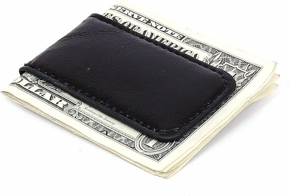 Black Leather Magnetic Money Clip