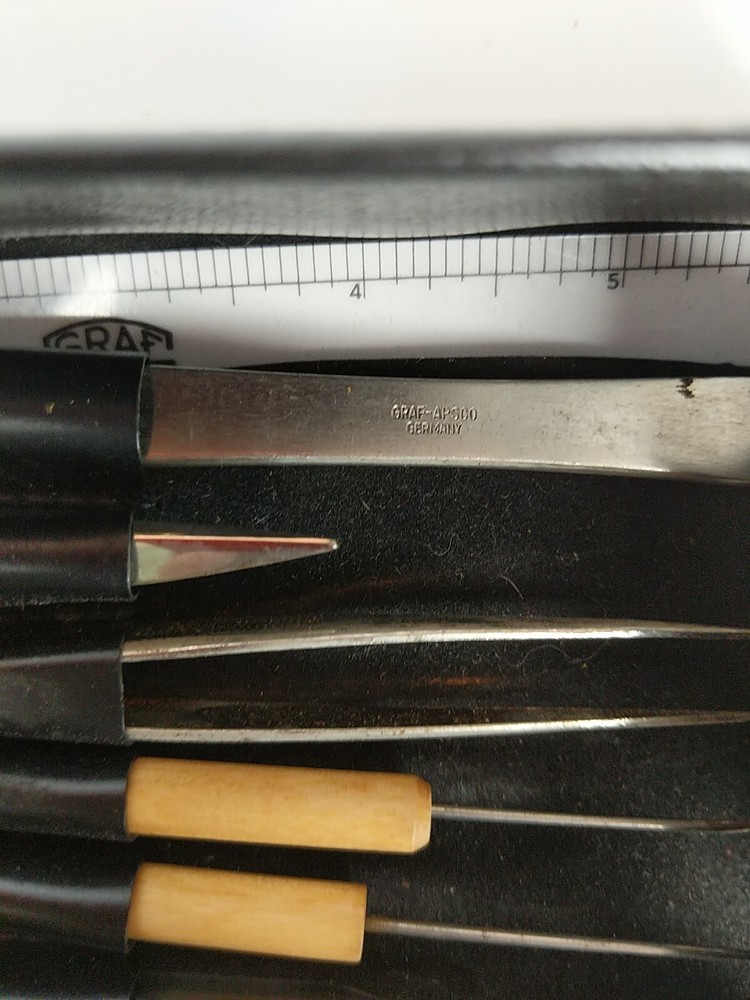 GRAF APSCO Germany Vtg Dissection Kit~Leather Case~6 Tools+Ruler