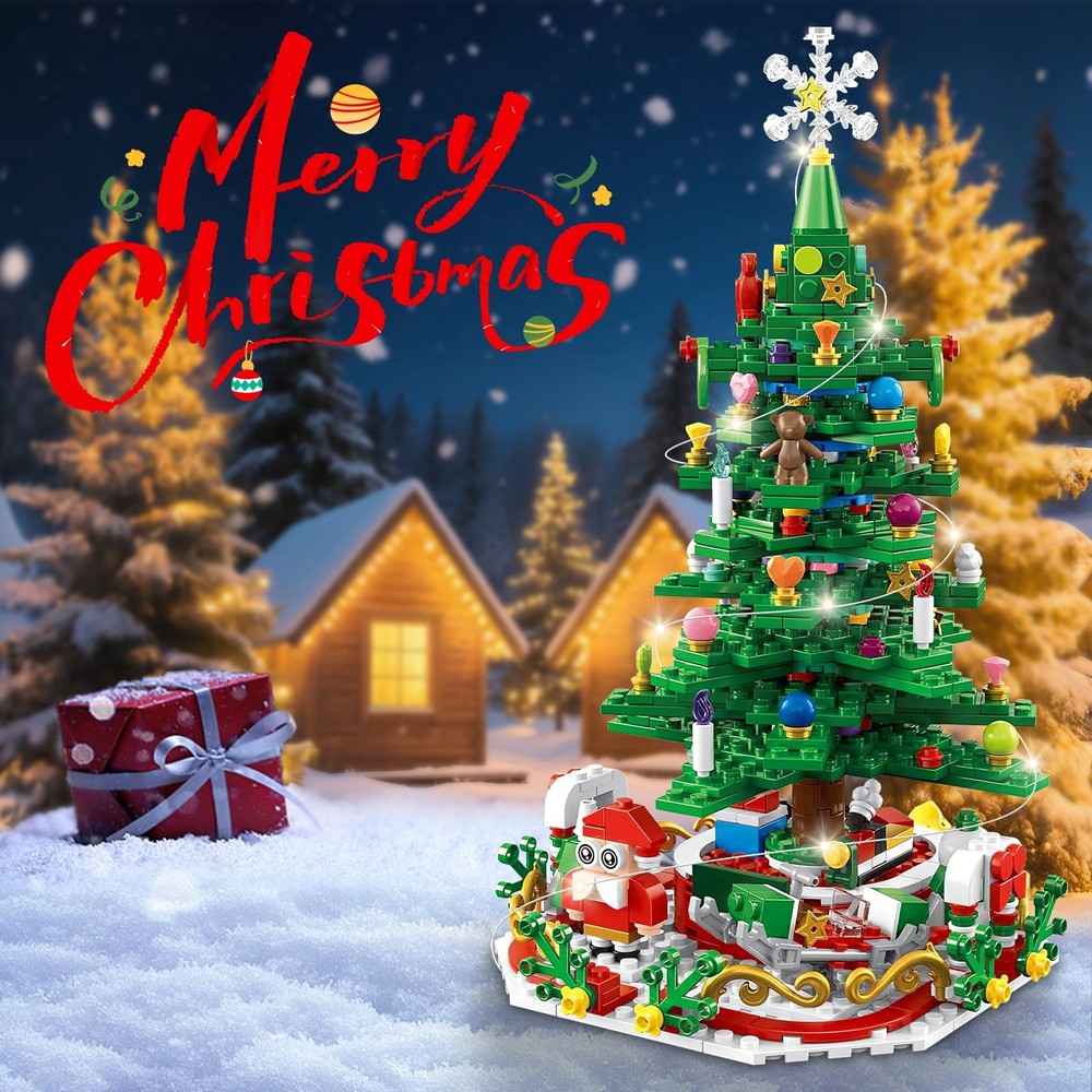 Christmas Tree Building Set W/ LED Light Festive Tabletop Countdown Calendar
