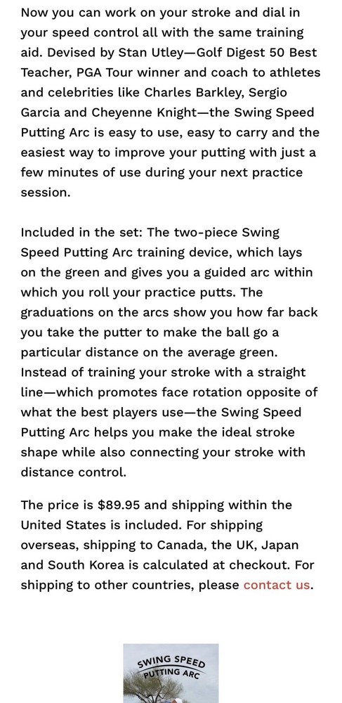 Stan Utley Swing Speed Putting Arc New Unused