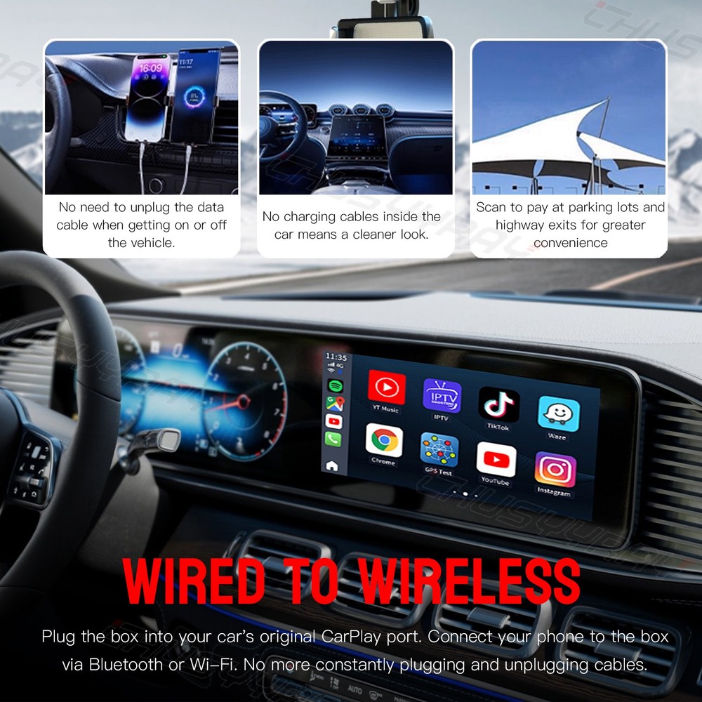 Wireless CarPlay Adapter for Apple iPhone & Android Auto USB Adapter Plug & Play