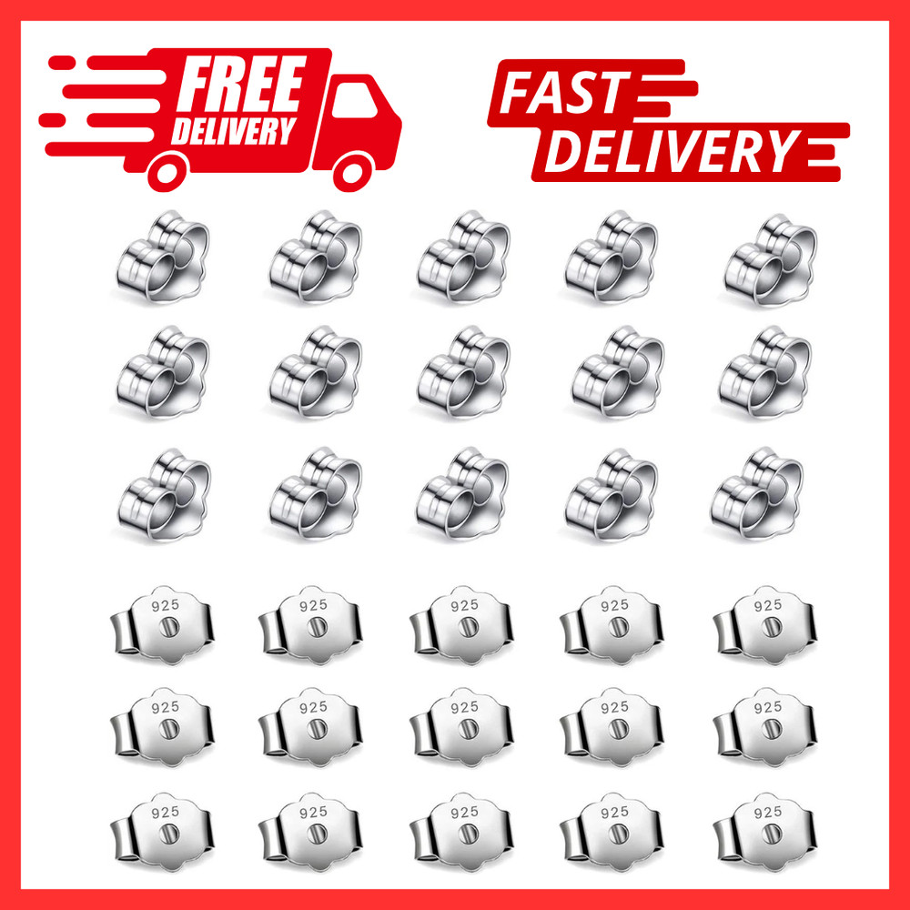 30Pcs/15 Pairs 925 Sterling Silver Earring Backs Replacement Secure Ear Locking