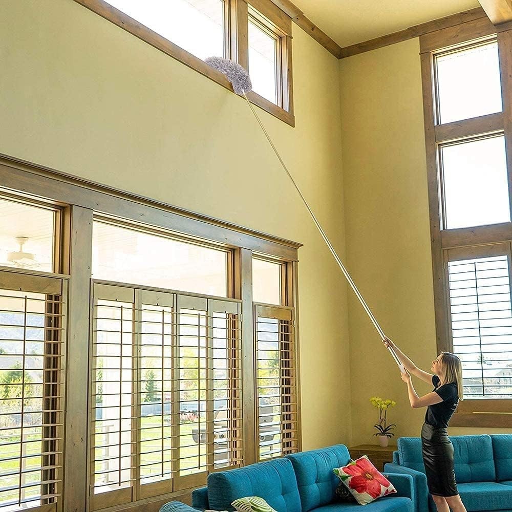 Versatile Bendable Microfiber Duster with 30-100'' Extension Pole for Home Use