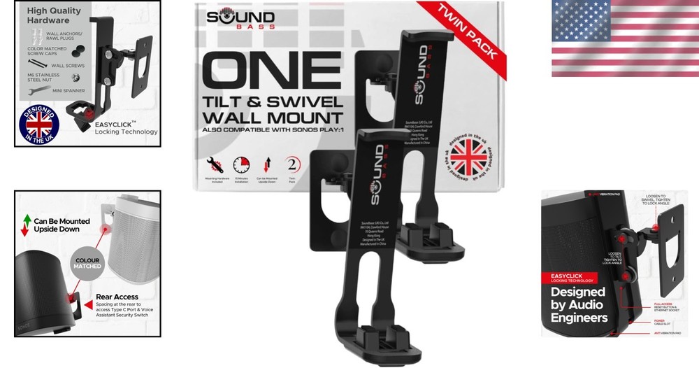 Custom Designed Wall Mount for Sonos Speakers - Easy Installation - Twin Pack