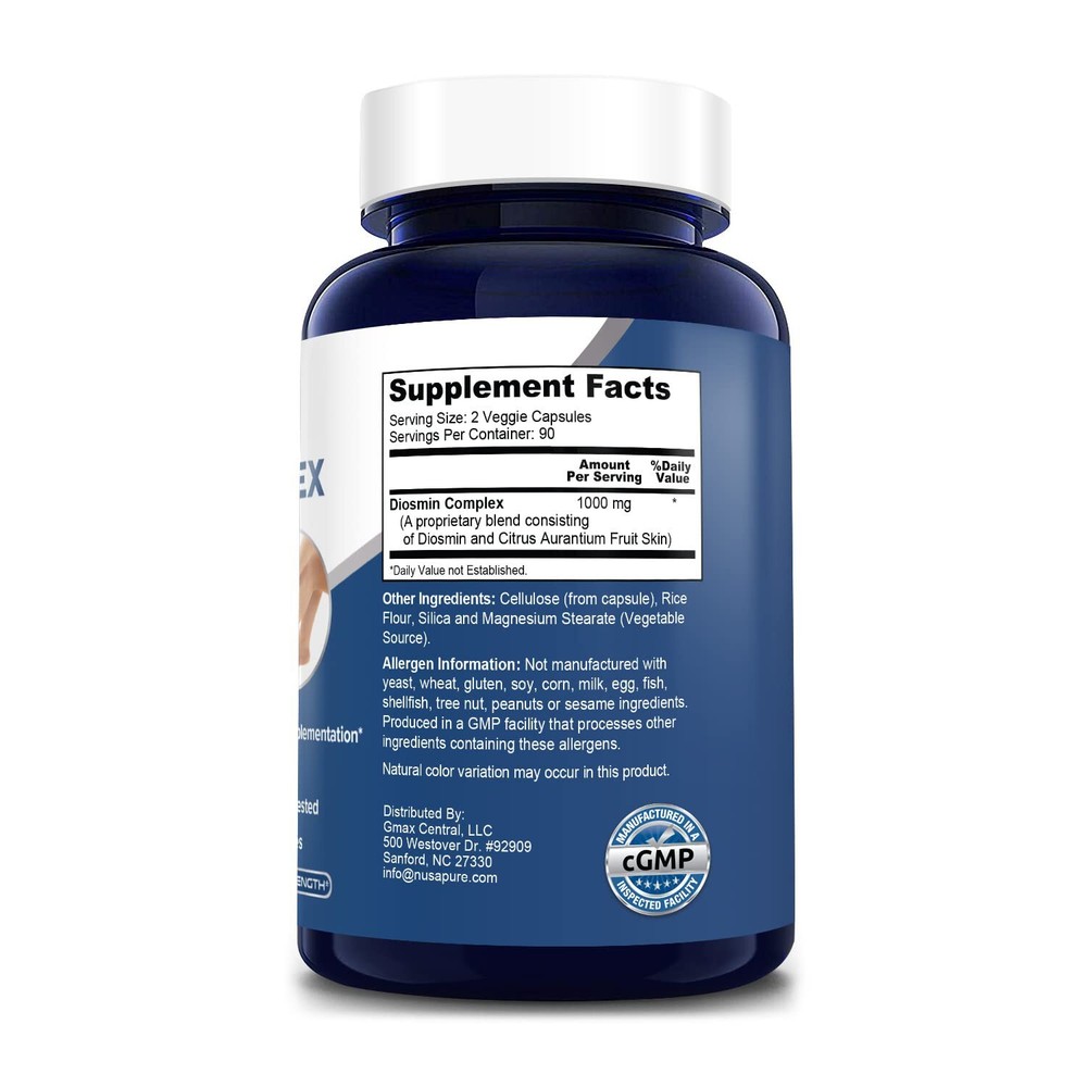 NusaPure Diosmin Complex 1,000mg per Serving 180 Veggie Caps (Non-GMO)