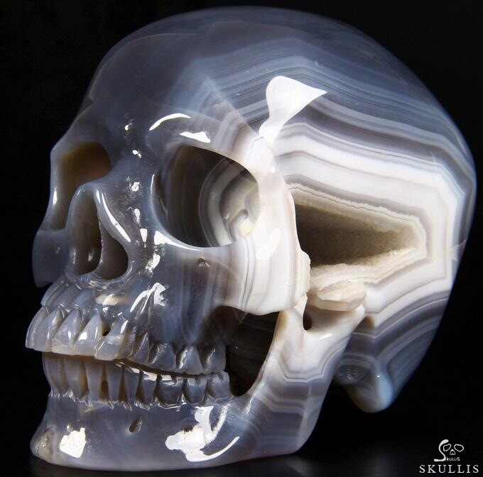 Unique Geode Huge 6.2" Agate Carved Crystal Skull