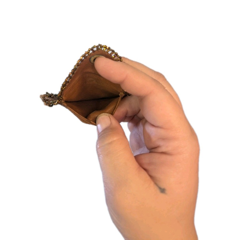 Antique Leather Beaded Pouch From Approximately The 1900s