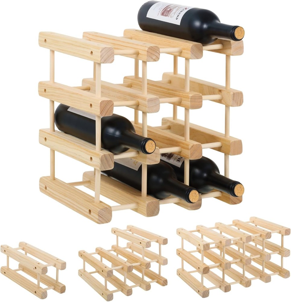 Wooden Wine Rack 12-Bottle Stackable Solid Wood Wine Rack Stackable Modular Wine