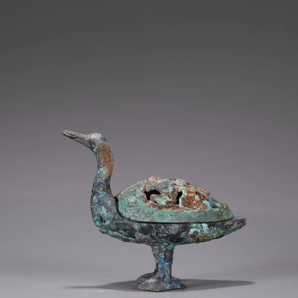A Bronze Archaistic Duck Shaped Incense Diffuser. Comes with a box