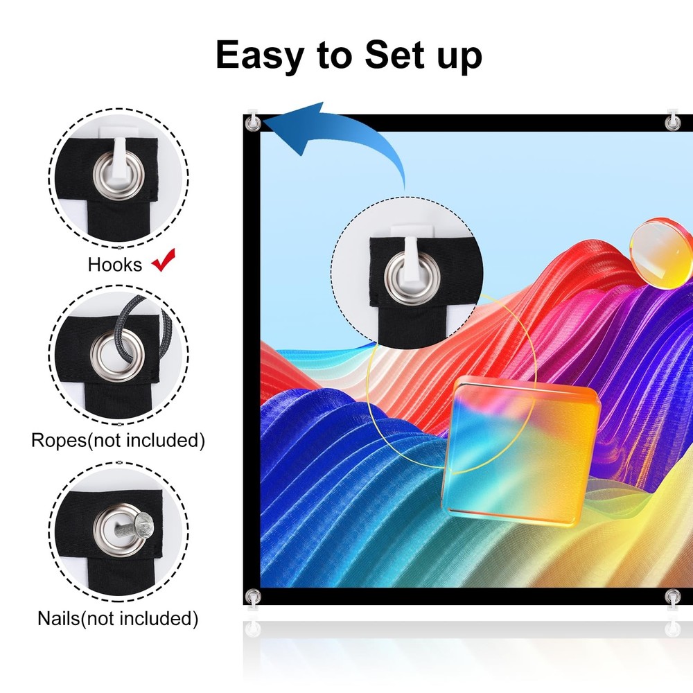 HAPPRUN Projector Screen, 100 inch Projection Screen, 16:9 Foldable Portable ...