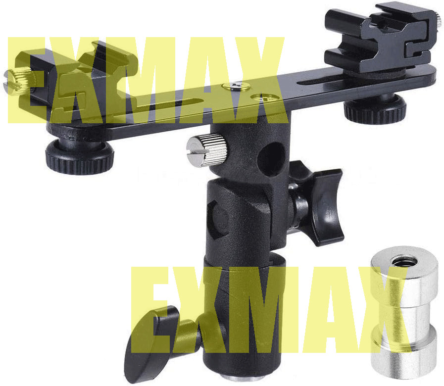 EXMAX E2 Adjustable Double Flash Bracket for Studio Video DSLR Camera,180°,Solid