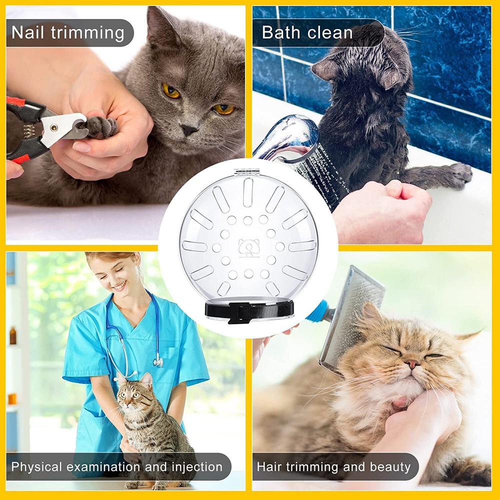 Cat Muzzle Cat Helmet Grooming Muzzle Cat Adjustable Hood Transparent Breathable