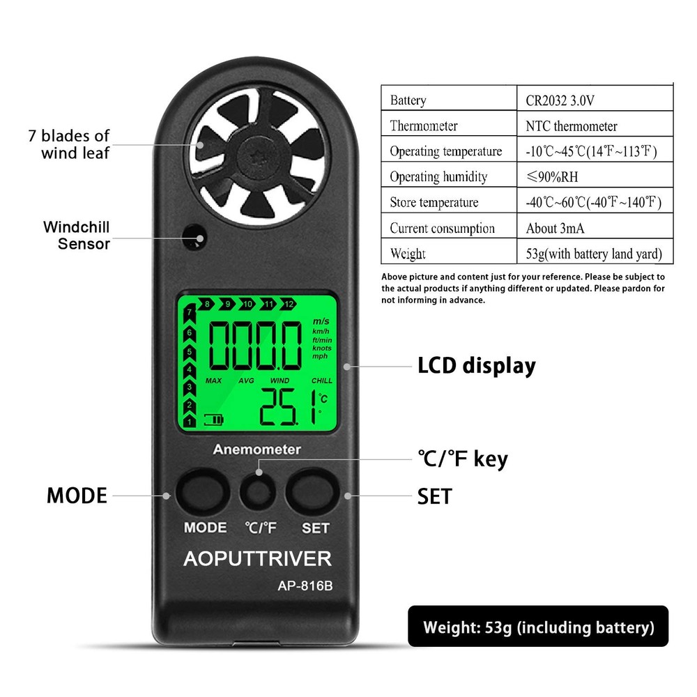 Anemometer Handheld Wind Speed Meter For Measuring Wind Speed Temperature And Ma