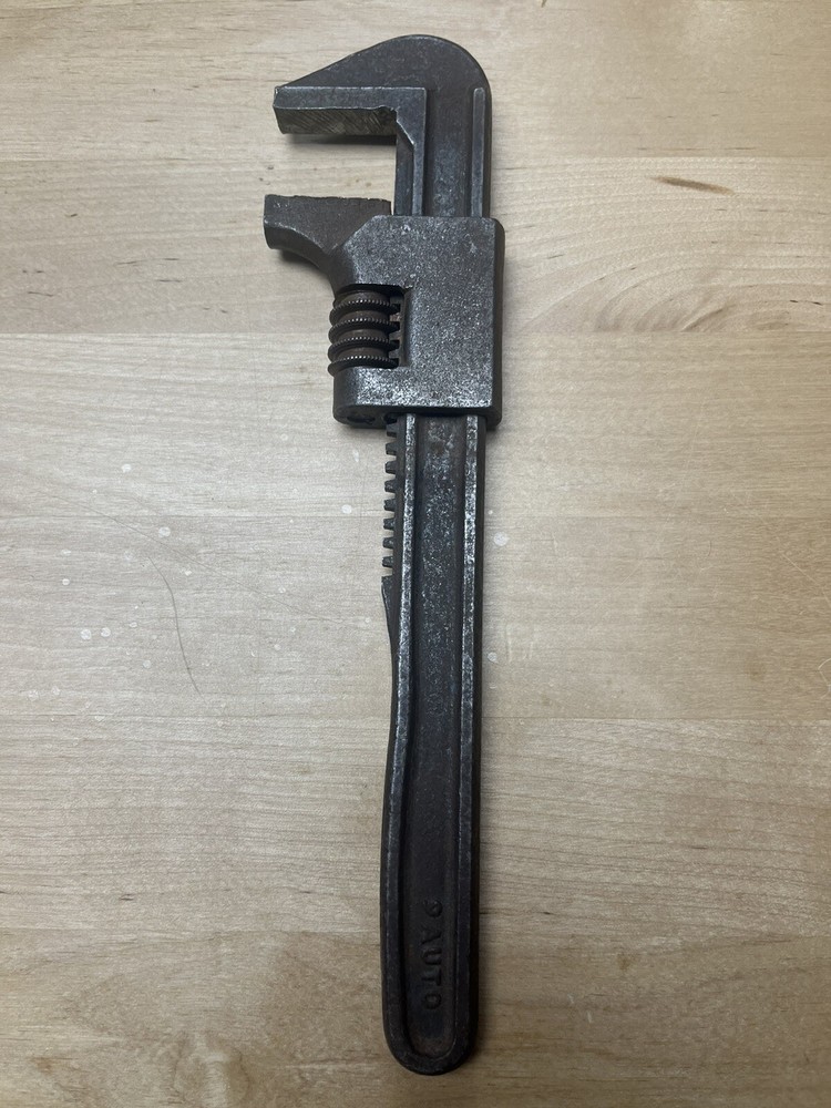 Vintage 9" Auto Monkey Adjustable Wrench Smooth Jaw Marked 9 Auto