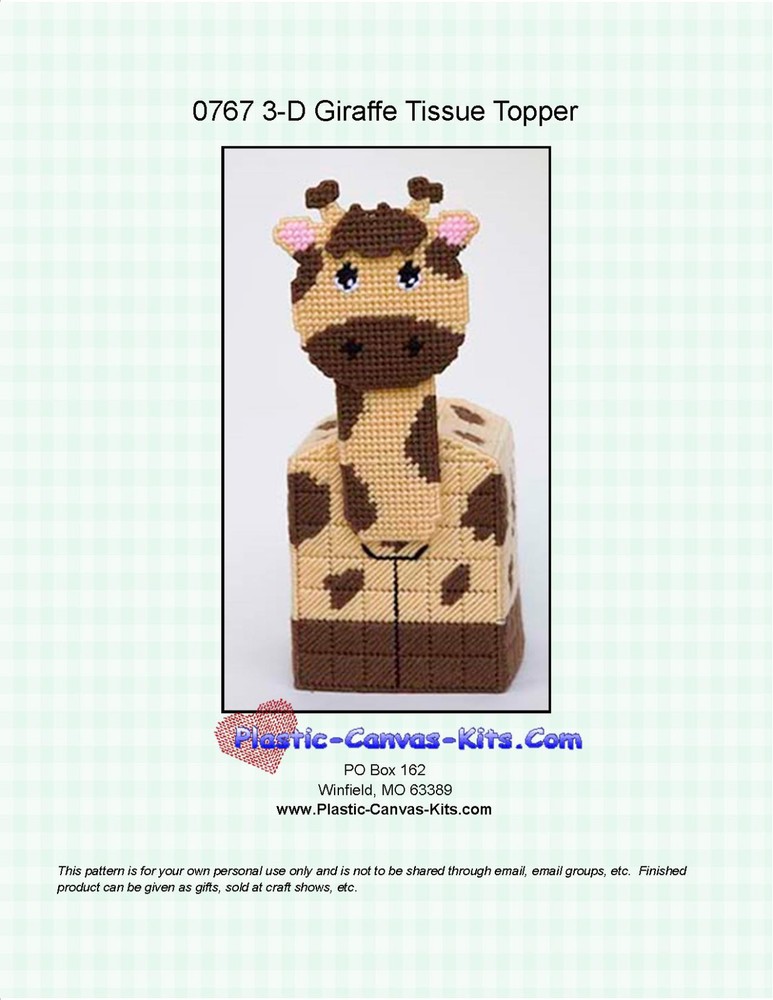 Giraffe  3-D Tissue Topper-Plastic Canvas Pattern or Kit