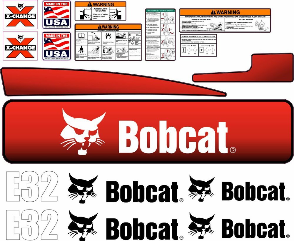 Bobcat E32 Excavator Aftermarket Decal Kit. Very High Quality