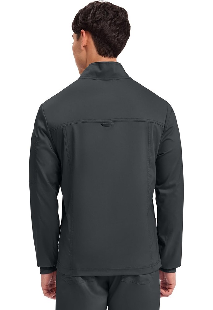 Cherokee Scrub Jacket Men's Zip Front Jacket with 5 Pockets, Bungee Loop, Rib...