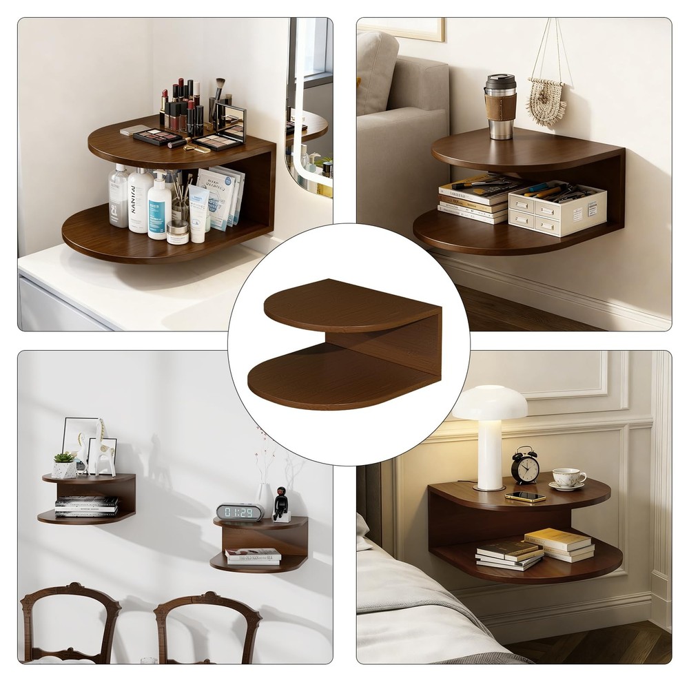 Bamboo Floating Nightstand with Storage Drawer and Modern Open Shelf Cubby，Be...