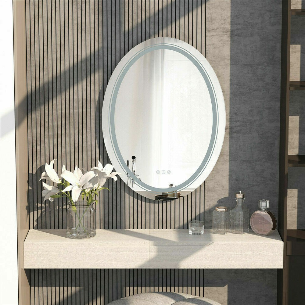 Bright LED Large Fogless Bathroom Vanity Mirror Oval Wall Lighted Makeup Mirror
