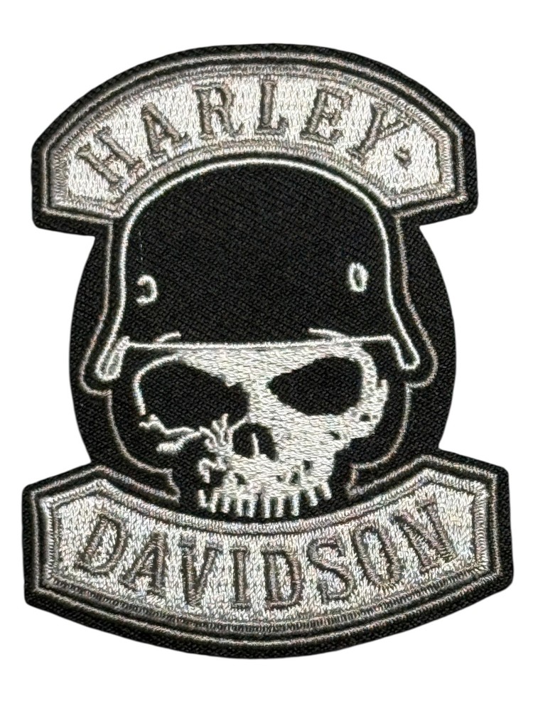 Embroidered Harley Davidson Iron-On Patch, Motorcycle, Biker (Skull Helmet)
