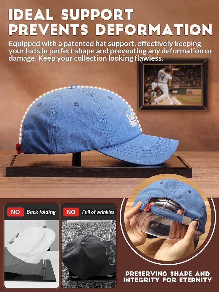 Jupdec Hat Display Case, Clear Acrylic Baseball Cap Display Box Stand, UV