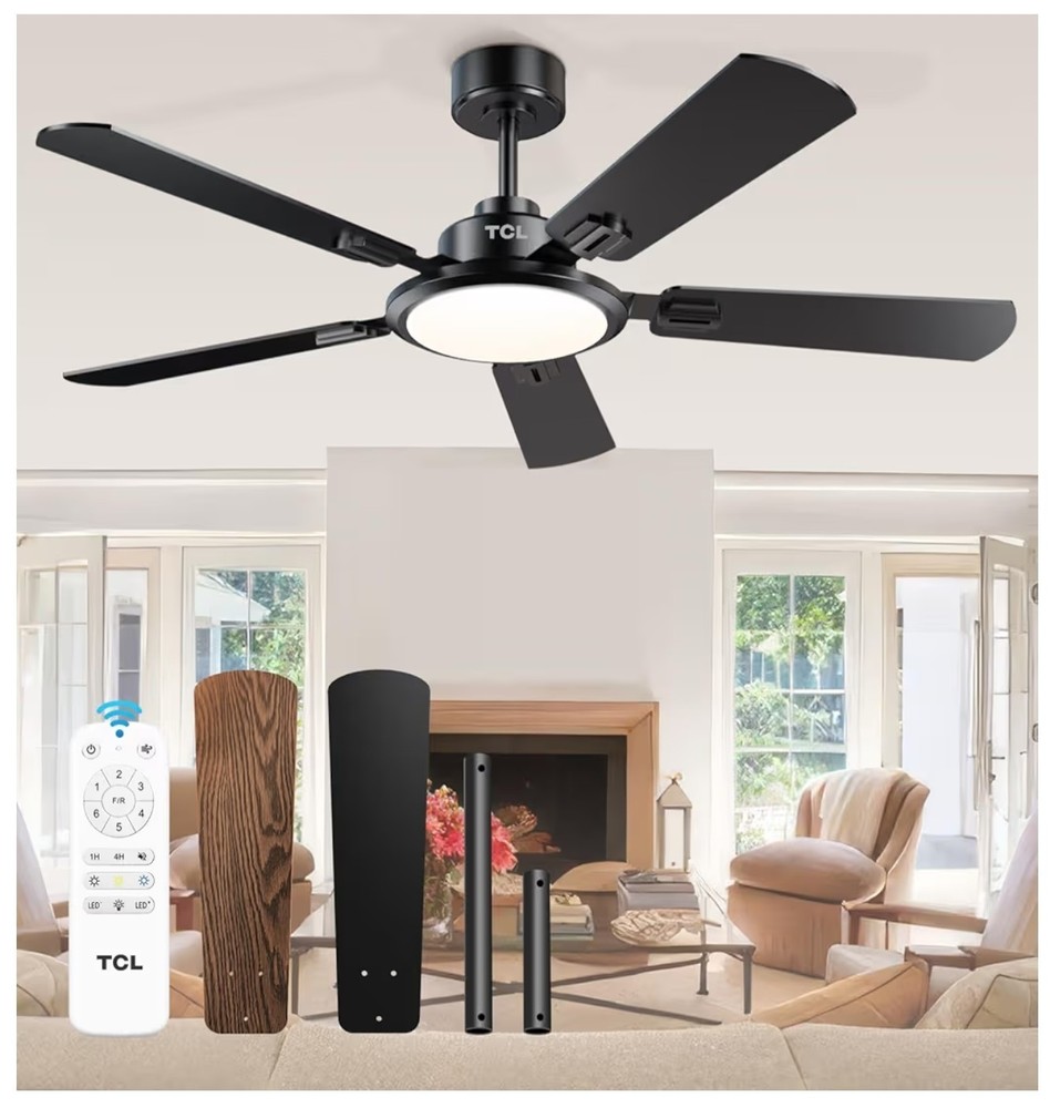 52 Inch Ceiling Fan with Light and Remote Control, Reversible DC Motor (Black)