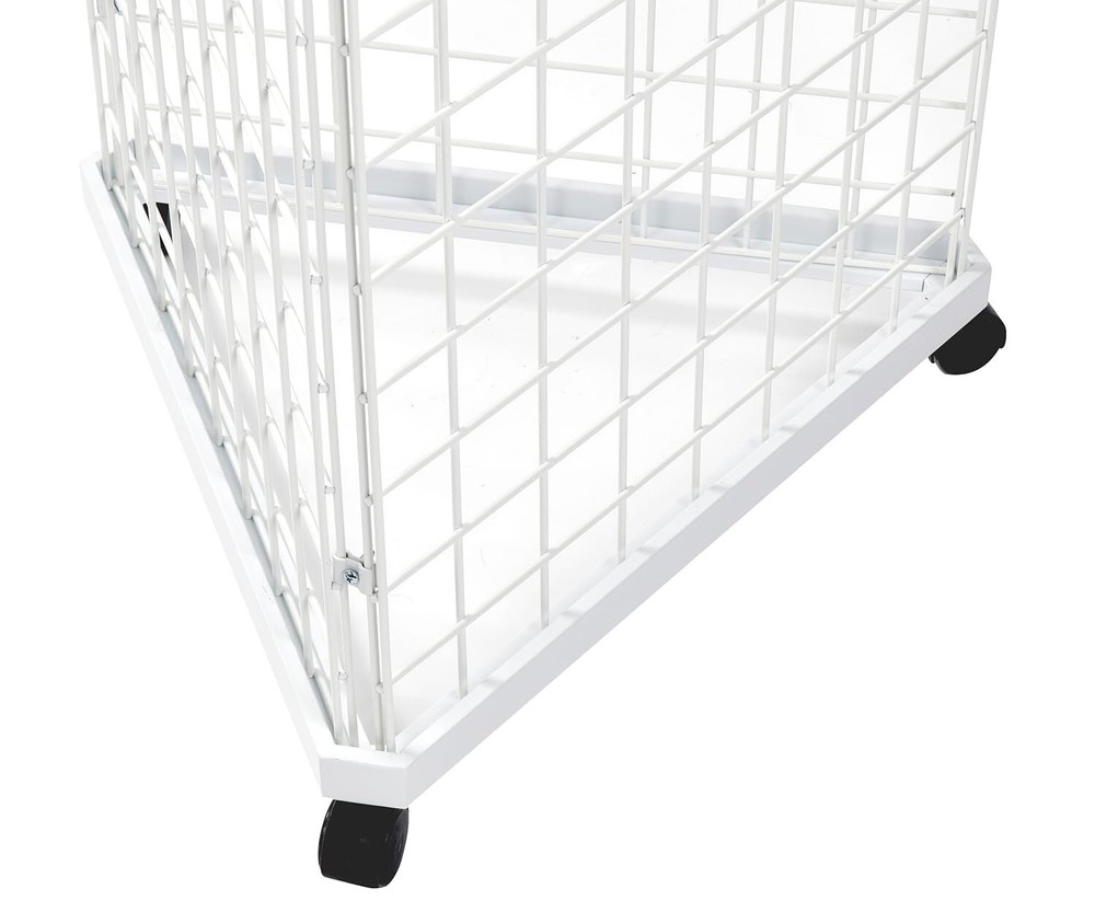 Wire Grid Triangle Tower Display Rack Casters Rolling Castors white 2' x 5 ½' H
