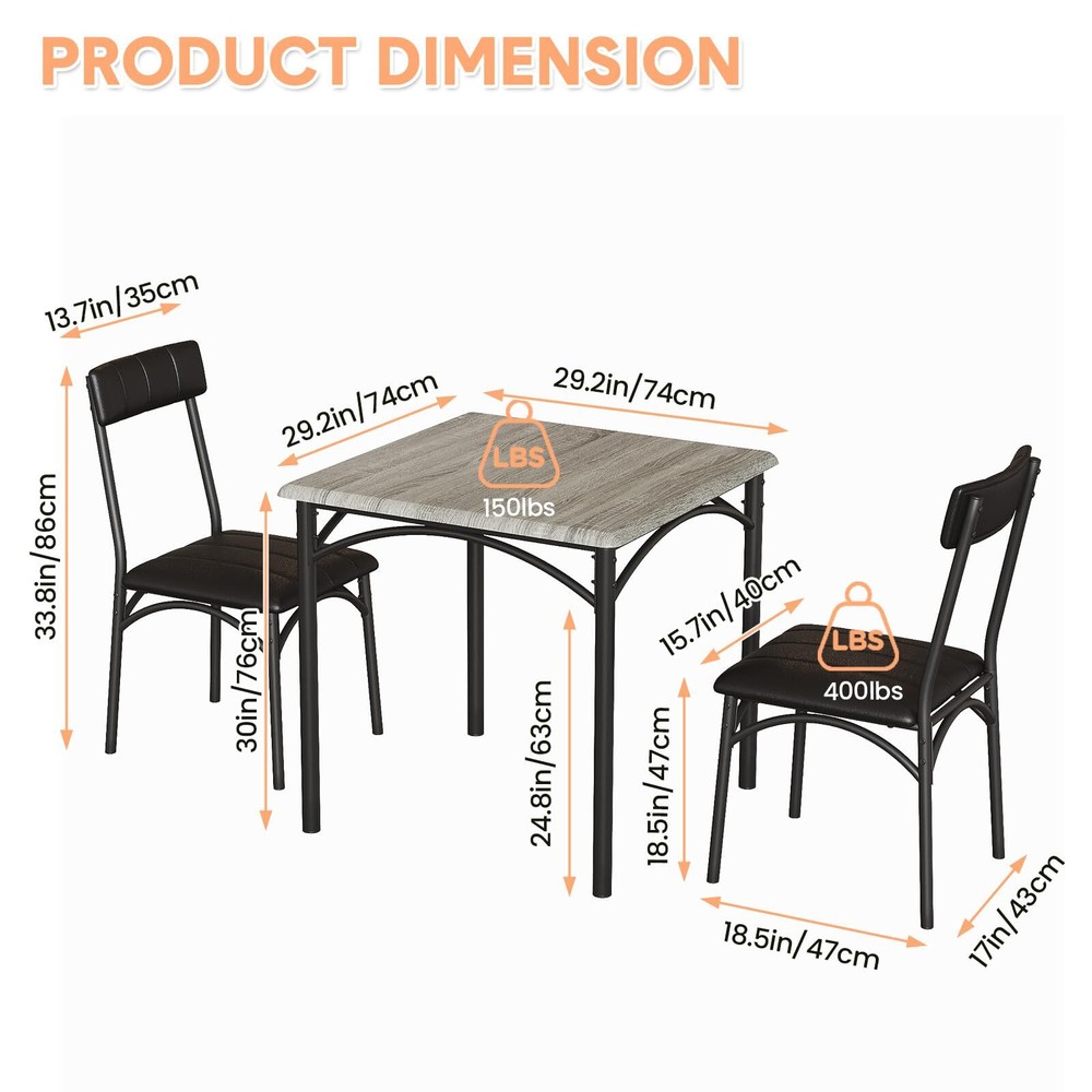 🔥Dining Table Set for 2 3-Piece Kitchen Table and Upholstered Chairs Apartment