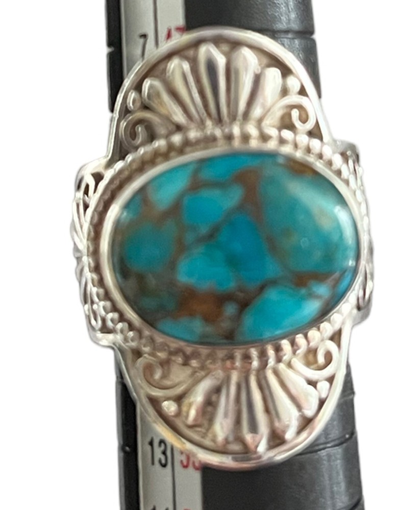 Himalayan Ring Gems Metal Matrix Turquoise Nepal Sterling Silver Hand Made Ring