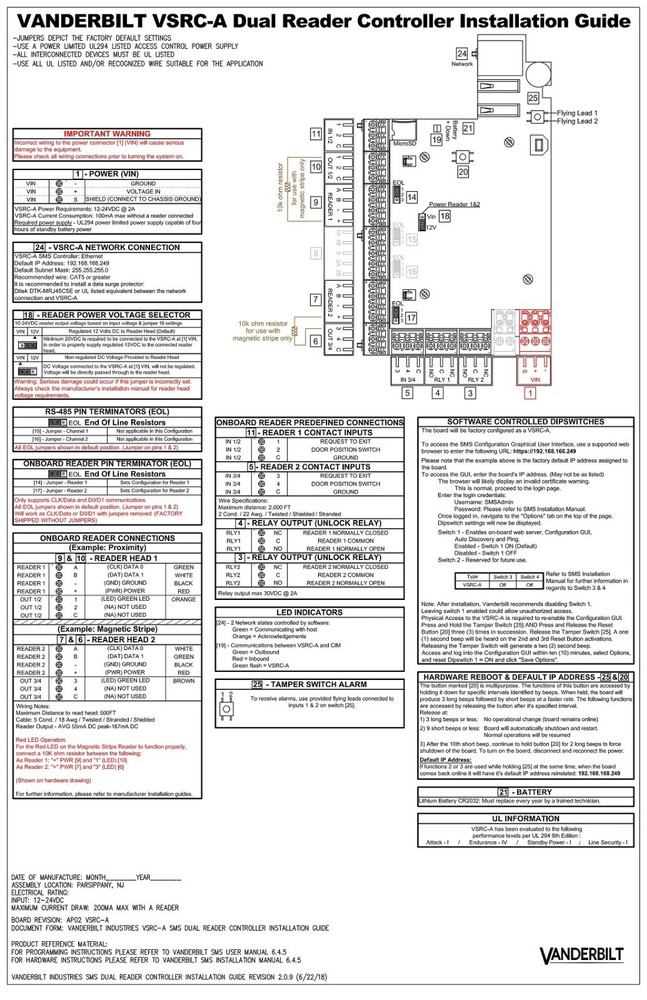 Vanderbilt VSRC-A Dual Reader Controller (with Metal Box and 2 Keys), Used.