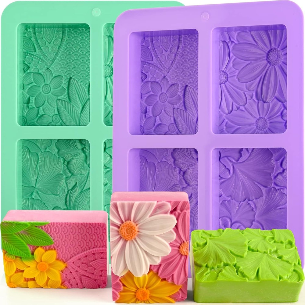 HUAKENER 2 Pack Silicone Soap Molds, Rectangle Soap Making Mold, 3D Rectangular