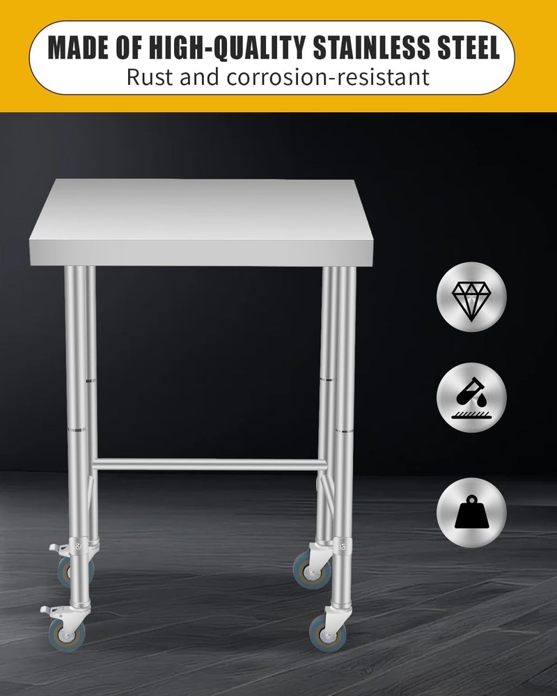 Stainless Steel Prep Table, Rust Resistant NSF Commercial Utility Worktable