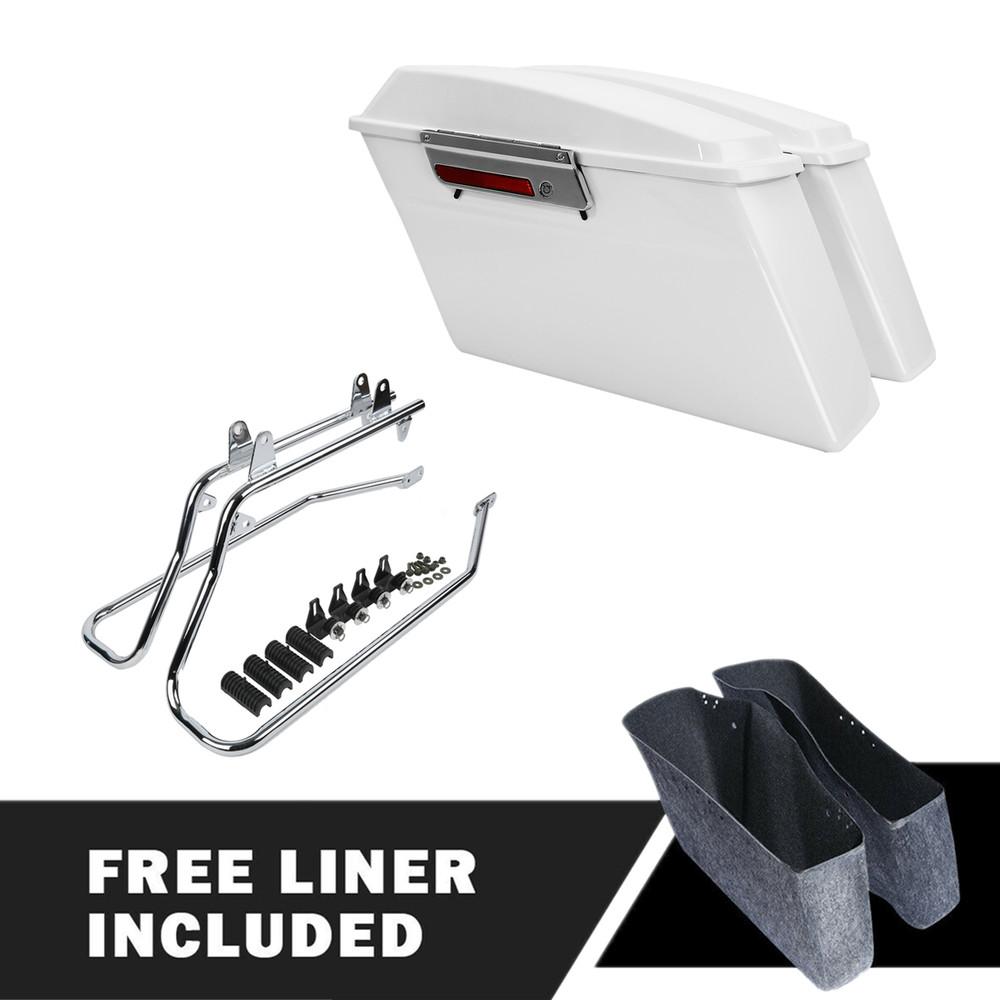 White Hard Saddlebags + Conversion Bracket Fit For Harley Softail 1984-2017 2016
