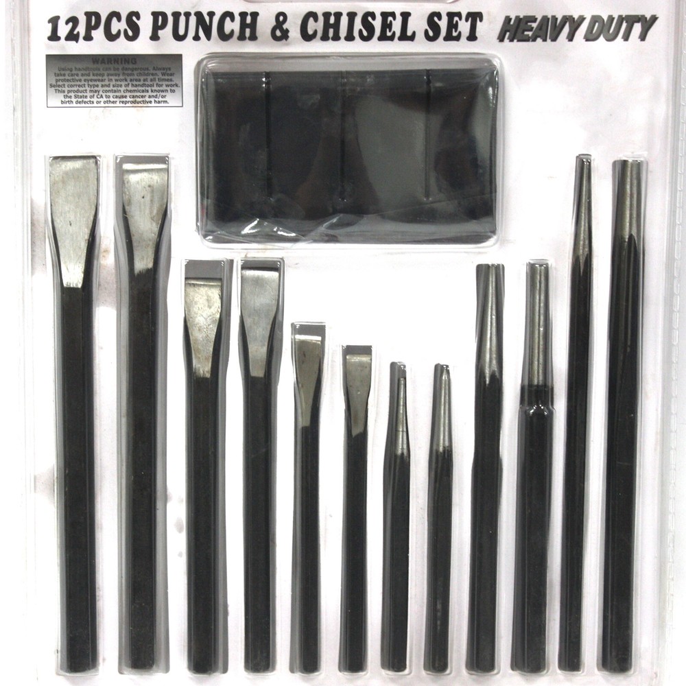 12pc Heavy Duty Punch & Chisel Set Industrial Cold Chisel Pin Center Punches