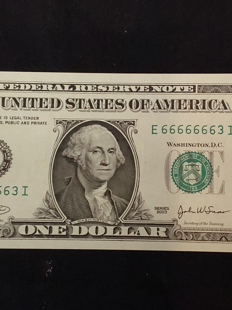 2003 $1 Federal Reserves Note Near Solid 6's Crip Uncirculated Awesome Note!!