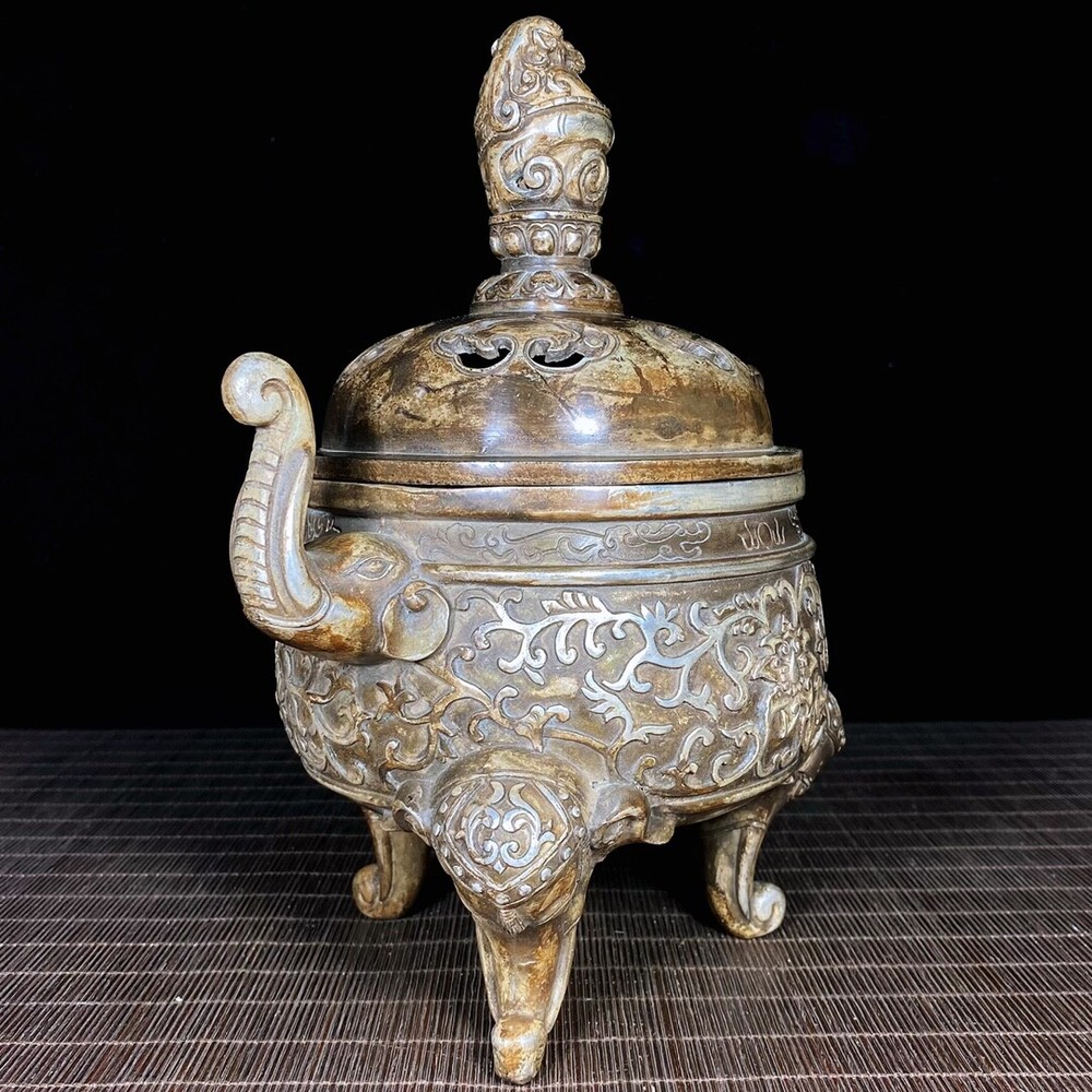 10" old China antique Sterling Silver decorative pattern Incense burner